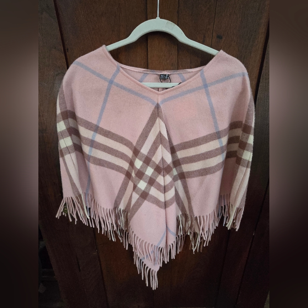 NWT Burberry London Pink/Brown Coquette Plaid Poncho OS